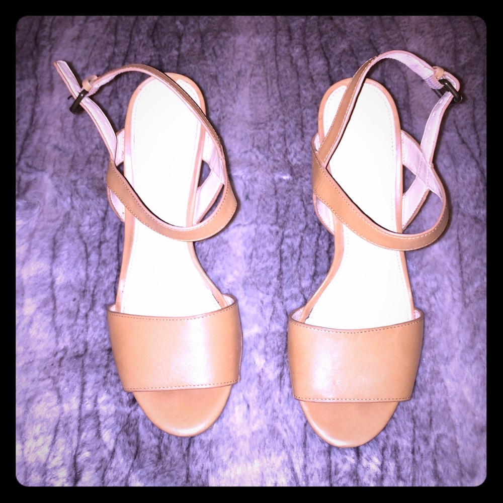 Via Spiga Tan Leather Cork Wedge Sandals Heels 8.5
